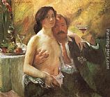 Famous Wife Paintings - Self portrait with his Wife and a Glass of Champagne